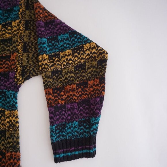 '80S Teal Purple Yellow 3D Eclectic Coogi Biggie Cosby Crewneck Knit Sweater L - Picture 5 of 9